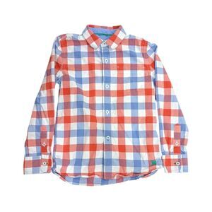 Mini Boden Red White Blue America Plaid Chckered Button Down Shirt Boys Size 7 8